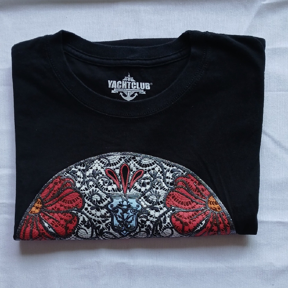 Asphalt Yacht Club Black Short Sleeve Tee with‎ Intricate Skull DesignSz L - Picture 6 of 6